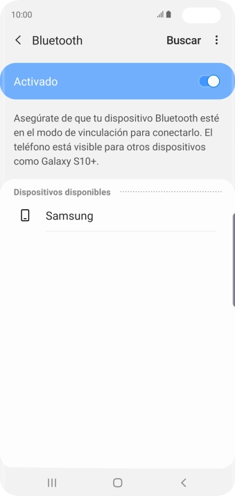 Pulsa el dispositivo Bluetooth deseado y sigue las indicaciones de la pantalla para vincular el dispositivo al teléfono. Pulsa el dispositivo Bluetooth deseado y sigue las indicaciones de la pantalla para vincular el dispositivo al teléfono.