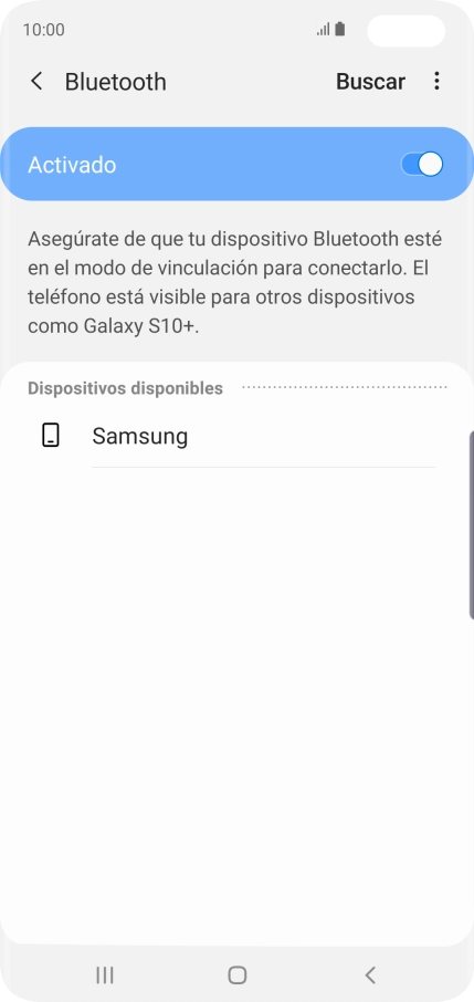 Pulsa el dispositivo Bluetooth deseado y sigue las indicaciones de la pantalla para vincular el dispositivo al teléfono. Pulsa el dispositivo Bluetooth deseado y sigue las indicaciones de la pantalla para vincular el dispositivo al teléfono.