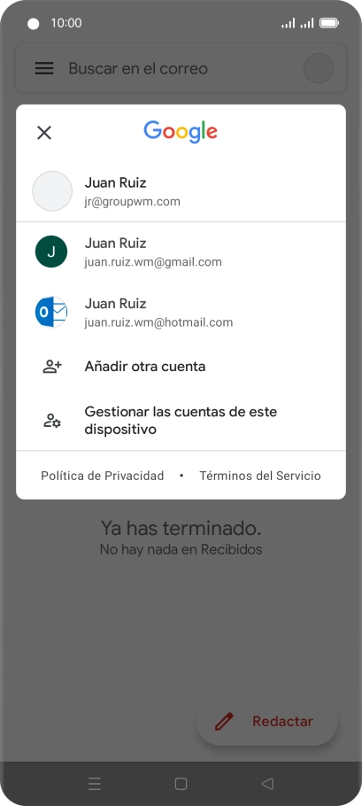 Pulsa la cuenta de correo electrónico deseada. Pulsa la cuenta de correo electrónico deseada.