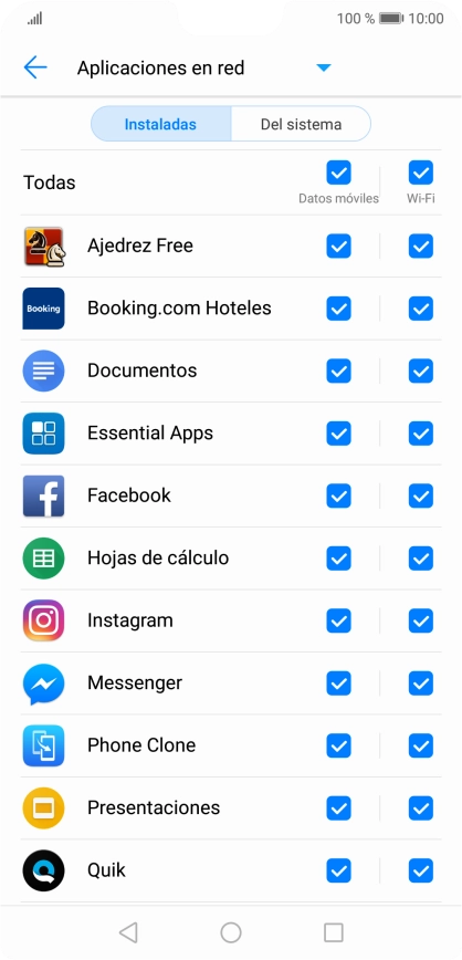Pulsa en el campo junto al nombre de la aplicación bajo la columna de Pulsa en el campo junto al nombre de la aplicación bajo la columna de