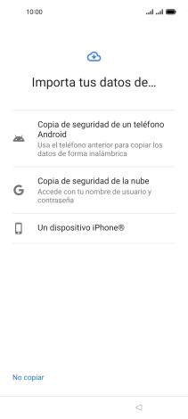 Pulsa el ajuste deseado y sigue las instrucciones de la pantalla para transferir el contenido del otro teléfono. Pulsa el ajuste deseado y sigue las instrucciones de la pantalla para transferir el contenido del otro teléfono.