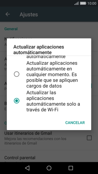 Para activar la actualización automática de apps a través de wifi, pulsa Actualizar las aplicaciones automáticamente solo a través de Wi-Fi. Para activar la actualización automática de apps a través de wifi, pulsa Actualizar las aplicaciones automáticamente solo a través de Wi-Fi.