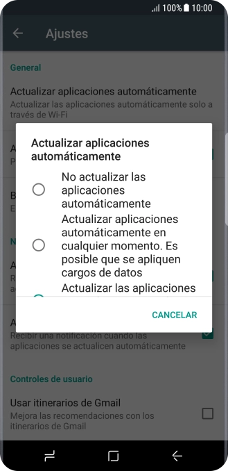 Pulsa No actualizar las aplicaciones automáticamente para desactivar la función. Pulsa No actualizar las aplicaciones automáticamente para desactivar la función.