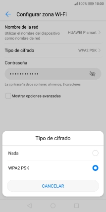 Pulsa WPA2 PSK para proteger la conexión wifi con una contraseña. Pulsa WPA2 PSK para proteger la conexión wifi con una contraseña.