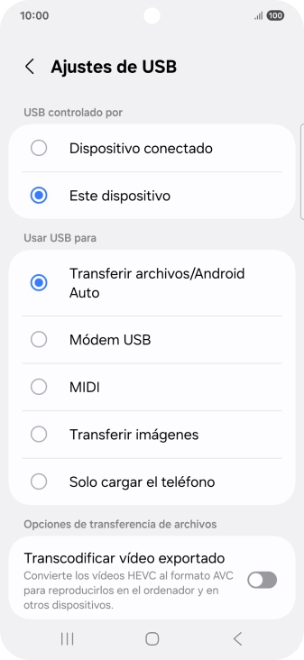 Pulsa Transferir archivos/Android Auto. Pulsa Transferir archivos/Android Auto.