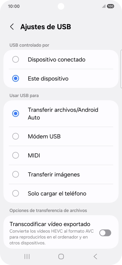 Pulsa Transferir archivos/Android Auto. Pulsa Transferir archivos/Android Auto.
