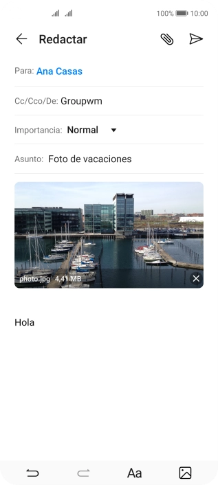 Pulsa el icono de envío cuando termines de escribir el correo electrónico. Pulsa el icono de envío cuando termines de escribir el correo electrónico.