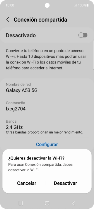 Si la función de wifi está activada, pulsa Desactivar. Si la función de wifi está activada, pulsa Desactivar.