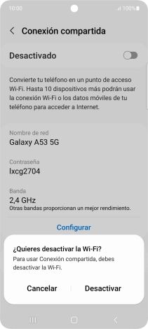Si la función de wifi está activada, pulsa Desactivar. Si la función de wifi está activada, pulsa Desactivar.
