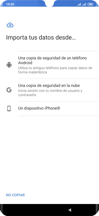 Pulsa la opción deseada y sigue las indicaciones de la pantalla para transferir contenido desde el otro teléfono y finalizar la activación de tu teléfono. Pulsa la opción deseada y sigue las indicaciones de la pantalla para transferir contenido desde el otro teléfono y finalizar la activación de tu teléfono.