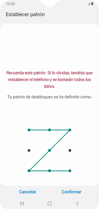 Vuelve a introducir el código de seguridad seleccionado y pulsa Confirmar. Vuelve a introducir el código de seguridad seleccionado y pulsa Confirmar.