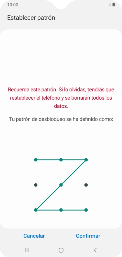 Vuelve a introducir el código de seguridad seleccionado y pulsa Confirmar. Vuelve a introducir el código de seguridad seleccionado y pulsa Confirmar.