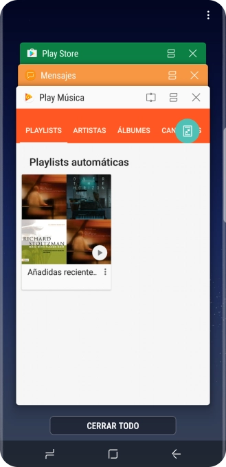 Para cerrar una sola aplicación en ejecución, desliza el dedo hacia la derecha sobre la aplicación deseada. Para cerrar una sola aplicación en ejecución, desliza el dedo hacia la derecha sobre la aplicación deseada.