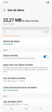 El consumo total de datos se visualiza ahora en la pantalla. El consumo total de datos se visualiza ahora en la pantalla.
