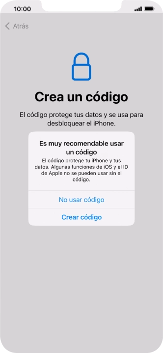 Si desactivas la función, pulsa No usar código. Si desactivas la función, pulsa No usar código.