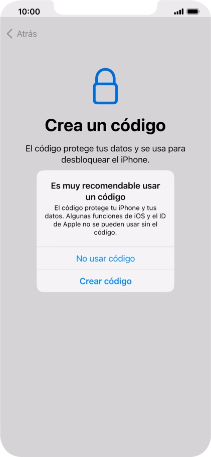 Si desactivas la función, pulsa No usar código. Si desactivas la función, pulsa No usar código.