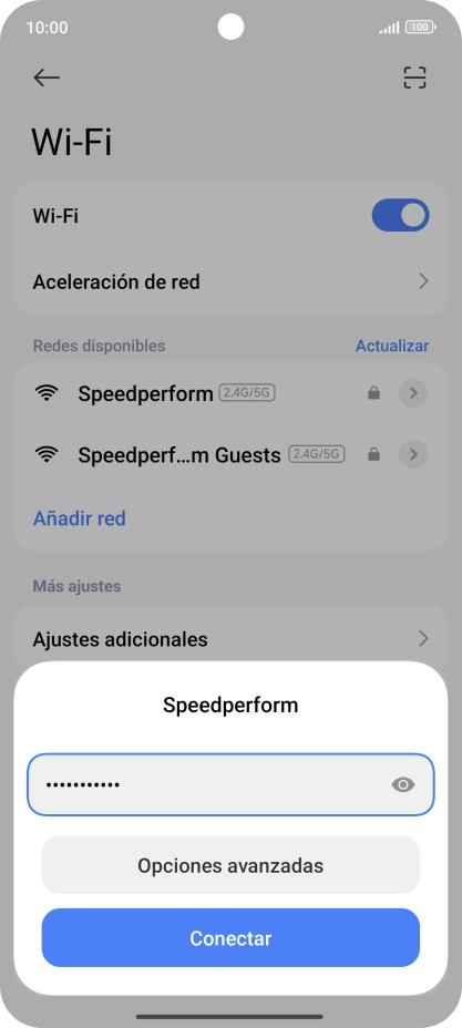 Introduce la contraseña de la red wifi y pulsa Conectar. Introduce la contraseña de la red wifi y pulsa Conectar.