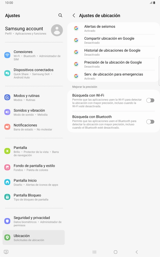 Pulsa Precisión de la ubicación de Google. Pulsa Precisión de la ubicación de Google.