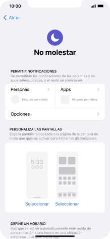 Pulsa Personas y sigue las indicaciones de la pantalla para seleccionar de qué contactos quieres recibir llamadas y notificaciones cuando No molestar está activado. Pulsa Personas y sigue las indicaciones de la pantalla para seleccionar de qué contactos quieres recibir llamadas y notificaciones cuando No molestar está activado.