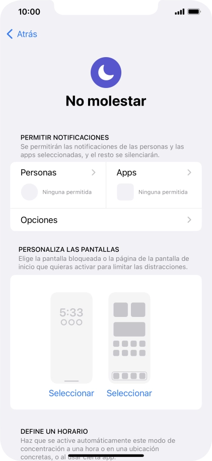 Pulsa Personas y sigue las indicaciones de la pantalla para seleccionar de qué contactos quieres recibir llamadas y notificaciones cuando No molestar está activado. Pulsa Personas y sigue las indicaciones de la pantalla para seleccionar de qué contactos quieres recibir llamadas y notificaciones cuando No molestar está activado.