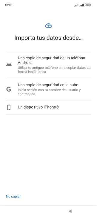 Pulsa la opción deseada y sigue las indicaciones de la pantalla para transferir contenido desde el otro teléfono y finalizar la activación de tu teléfono. Pulsa la opción deseada y sigue las indicaciones de la pantalla para transferir contenido desde el otro teléfono y finalizar la activación de tu teléfono.