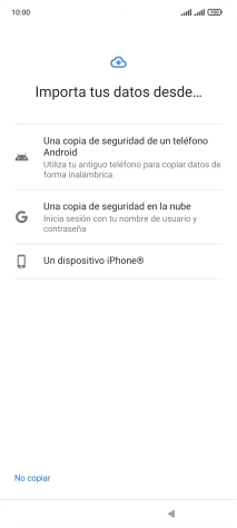Pulsa la opción deseada y sigue las indicaciones de la pantalla para transferir contenido desde el otro teléfono y finalizar la activación de tu teléfono. Pulsa la opción deseada y sigue las indicaciones de la pantalla para transferir contenido desde el otro teléfono y finalizar la activación de tu teléfono.