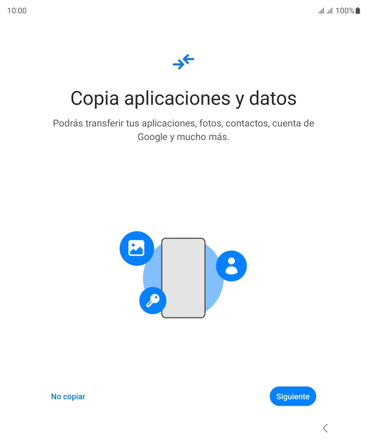 Puedes transferir el contenido de otro teléfono cuando activas tu teléfono por primera vez y cuando lo has restablecido. Cuando aparezca en la pantalla del teléfono esta imagen, ya está listo para la transmisión del contenido del otro teléfono. Puedes transferir el contenido de otro teléfono cuando activas tu teléfono por primera vez y cuando lo has restablecido. Cuando aparezca en la pantalla del teléfono esta imagen, ya está listo para la transmisión del contenido del otro teléfono.