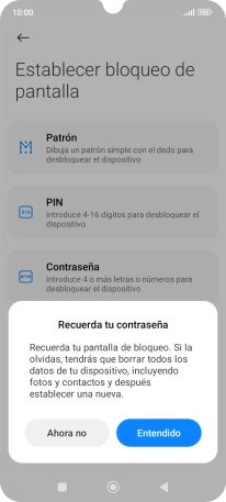 Pulsa Entendido y sigue las indicaciones de la pantalla para crear un código de seguridad del teléfono adicional. Pulsa Entendido y sigue las indicaciones de la pantalla para crear un código de seguridad del teléfono adicional.