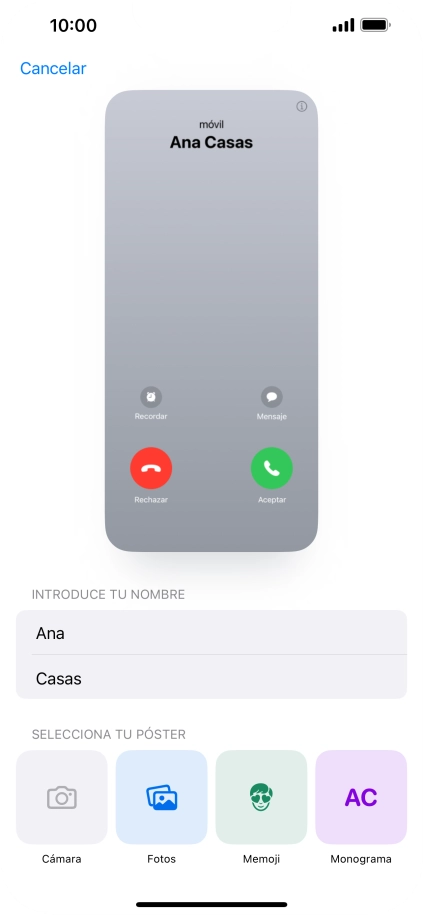 Pulsa una categoría y sigue las indicaciones de la pantalla para seleccionar y configurar la imagen o fotografía deseada para tu póster de contacto. Pulsa una categoría y sigue las indicaciones de la pantalla para seleccionar y configurar la imagen o fotografía deseada para tu póster de contacto.