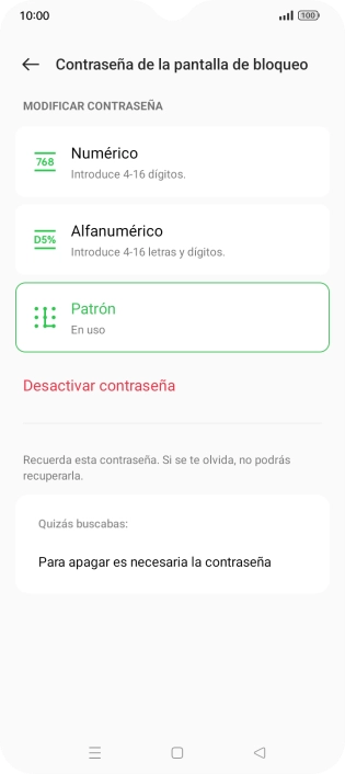 Pulsa Desactivar contraseña. Pulsa Desactivar contraseña.