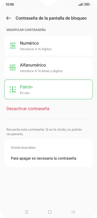 Pulsa Desactivar contraseña. Pulsa Desactivar contraseña.