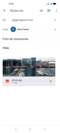 Pulsa el icono de envío cuando termines de escribir el correo electrónico. Pulsa el icono de envío cuando termines de escribir el correo electrónico.