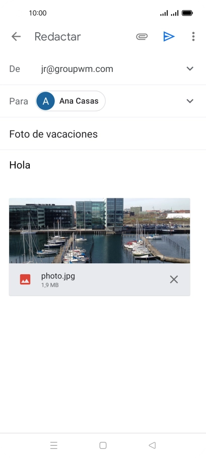 Pulsa el icono de envío cuando termines de escribir el correo electrónico. Pulsa el icono de envío cuando termines de escribir el correo electrónico.
