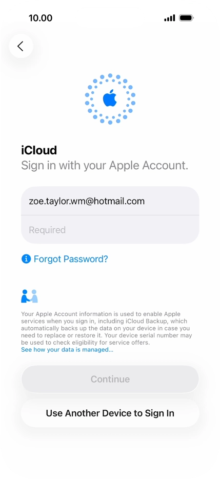 Press Required and key in the password for your Apple Account. Press Required and key in the password for your Apple Account.