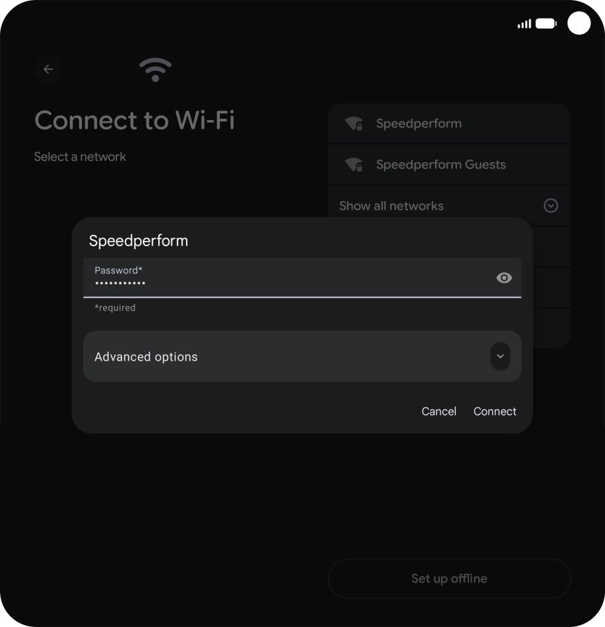 Key in the password for the Wi-Fi network and press Connect. Key in the password for the Wi-Fi network and press Connect.