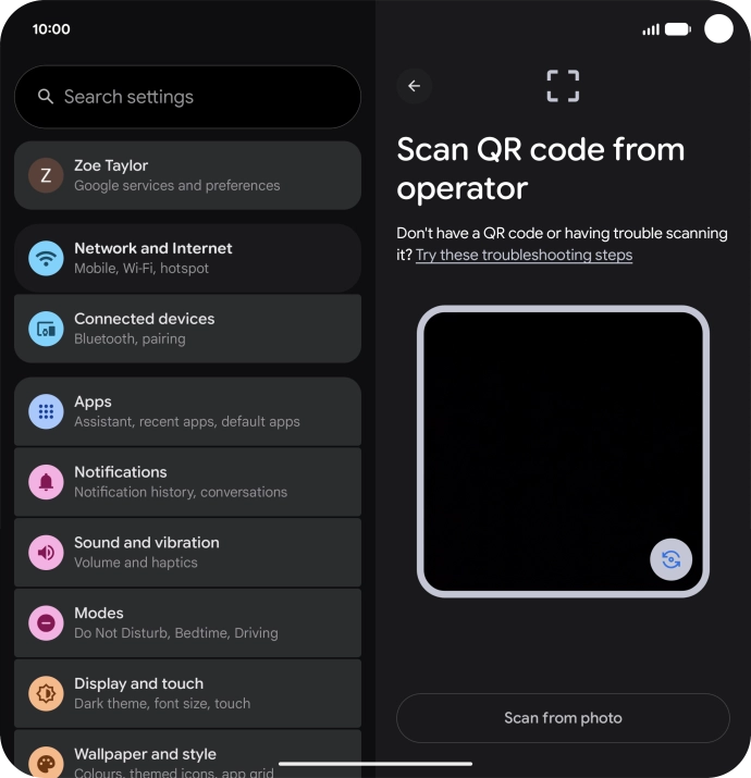 Place the QR code you've received inside the phone camera frame to scan the code. Your eSIM is transferred to your new phone over the internet. Place the QR code you've received inside the phone camera frame to scan the code. Your eSIM is transferred to your new phone over the internet.
