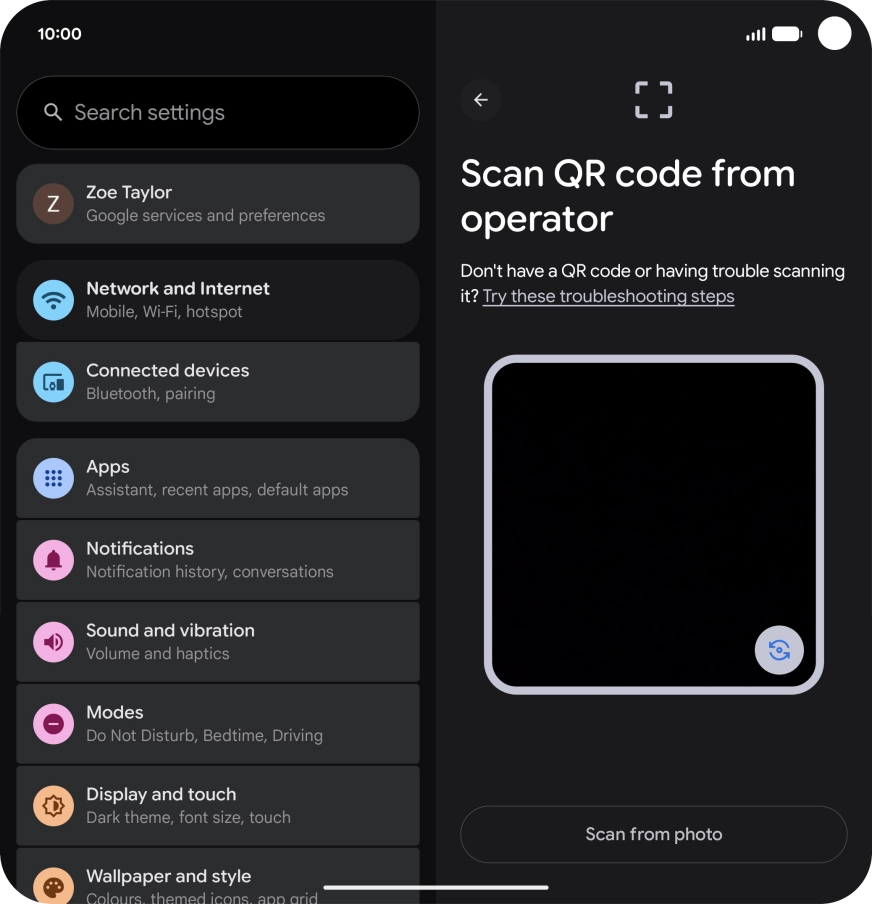 Place the QR code you've received inside the phone camera frame to scan the code. Your eSIM is transferred to your new phone over the internet. Place the QR code you've received inside the phone camera frame to scan the code. Your eSIM is transferred to your new phone over the internet.