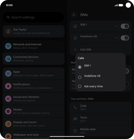 Press the required setting. Press the required setting.