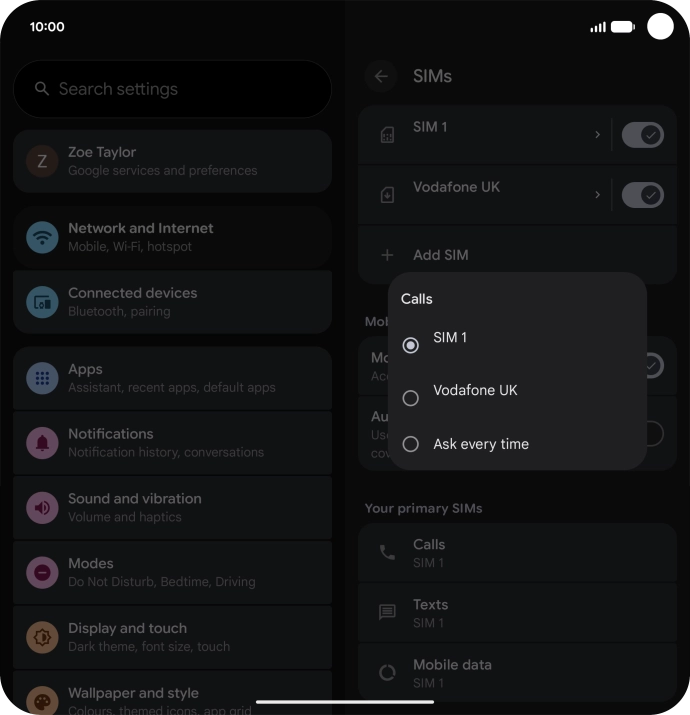 Press the required setting. Press the required setting.