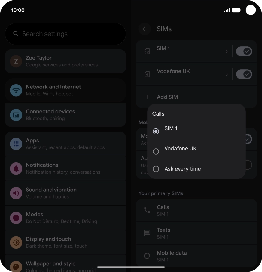 Press the required setting. Press the required setting.