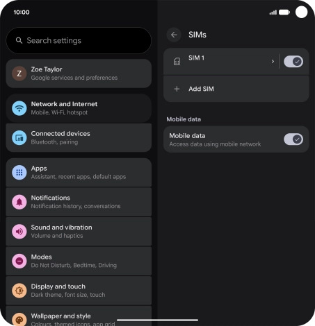 Press the name of the SIM. Press the name of the SIM.