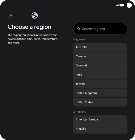 Press the required country or area. Press the required country or area.