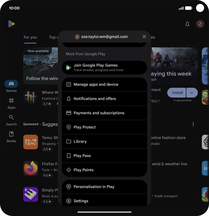 Press Manage apps and device. Press Manage apps and device.
