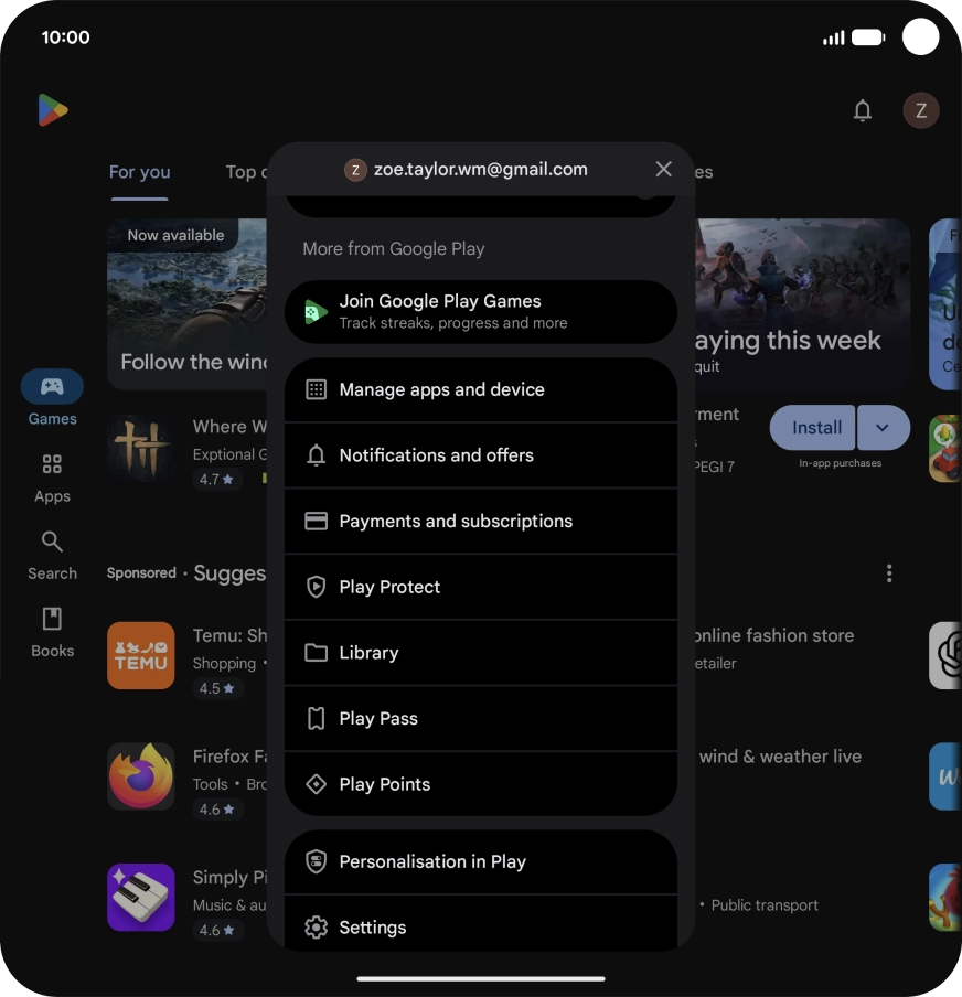 Press Manage apps and device. Press Manage apps and device.