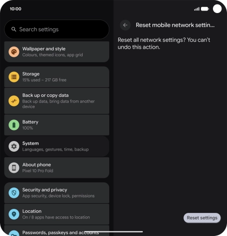 Press Reset settings. Press Reset settings.