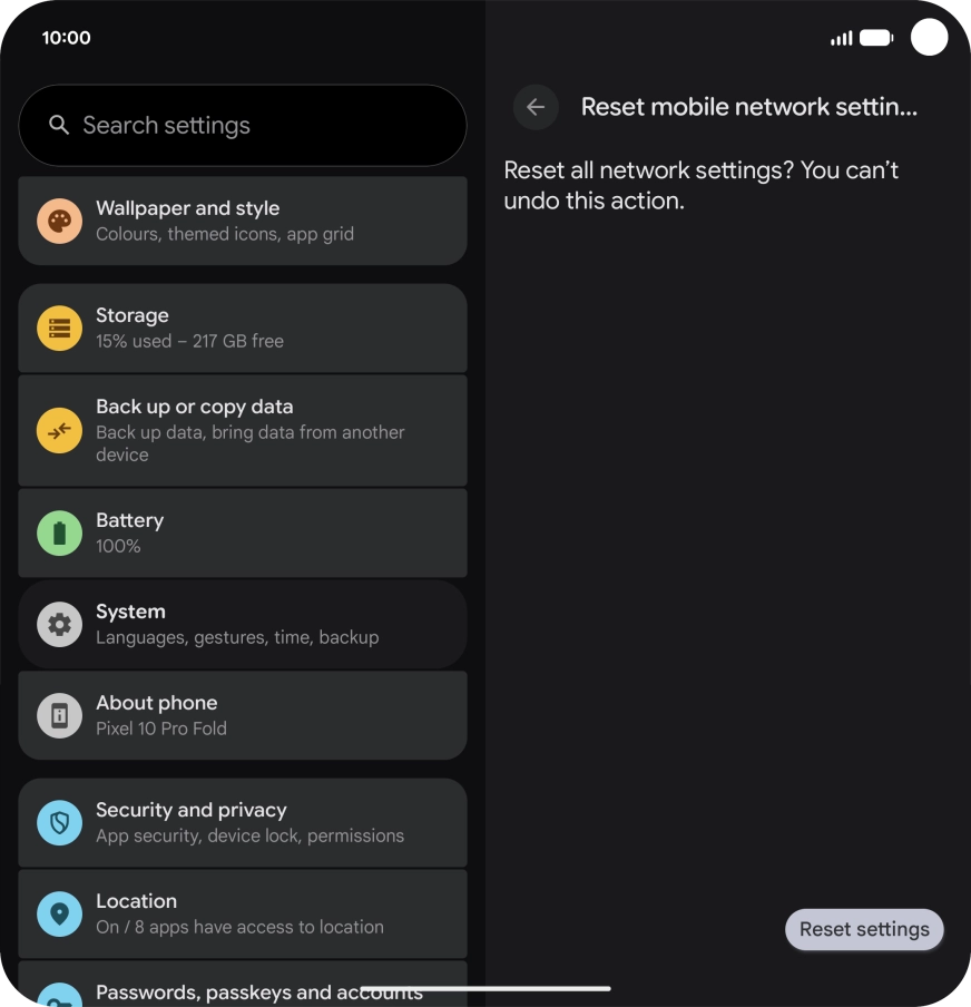 Press Reset settings. Press Reset settings.