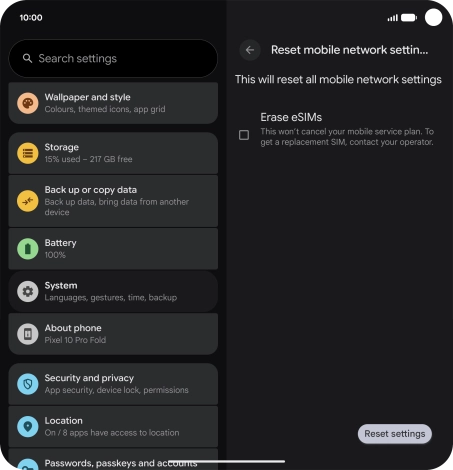 Press Reset settings. Press Reset settings.