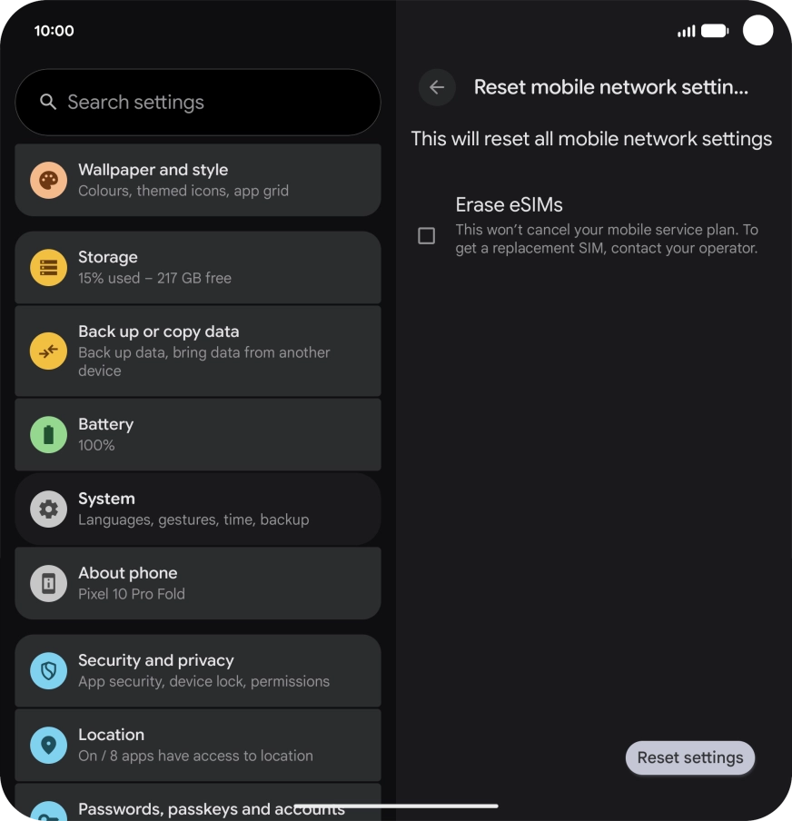 Press Reset settings. Press Reset settings.