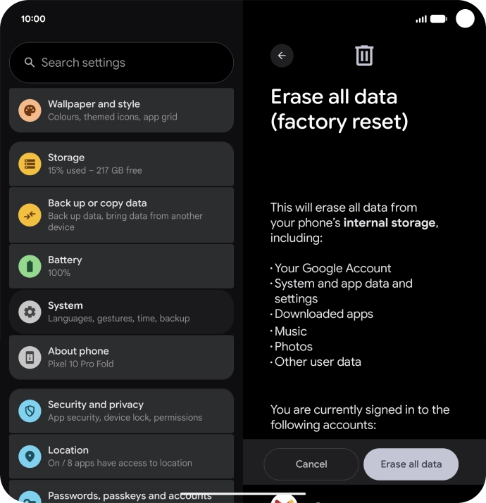 Press Erase all data. Press Erase all data.