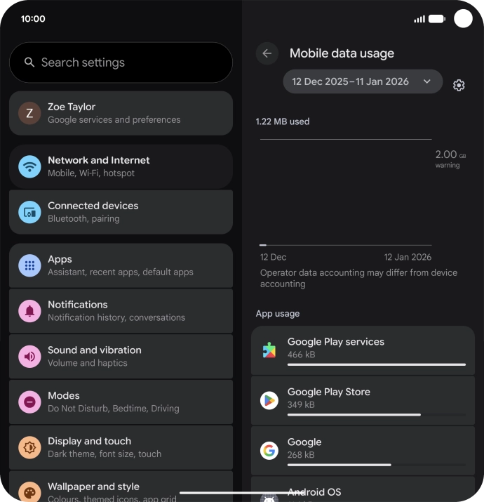 The data usage for each application is displayed below the name of the application. The data usage for each application is displayed below the name of the application.